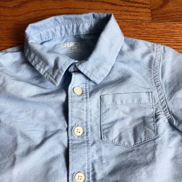 CHEROKEE Long Sleeve Button Down Blue Shirt Baby Boy Size 12 Months - Picture 2 of 5